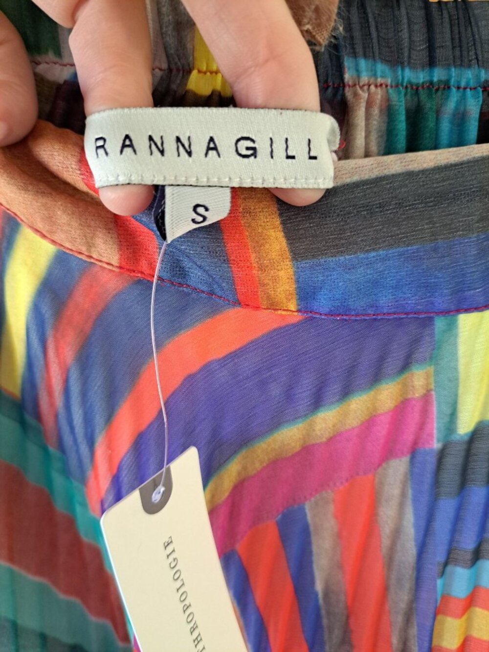 NEW Anthropologie Ranna Gill Pleated Midi Skirt Asymmetrical Hem Rainbow Small - Picture 7 of 16